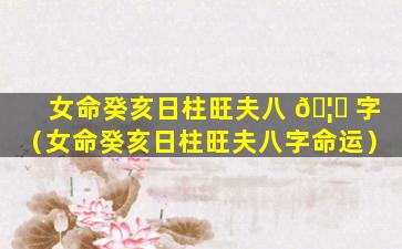 女命癸亥日柱旺夫八 🦅 字（女命癸亥日柱旺夫八字命运）